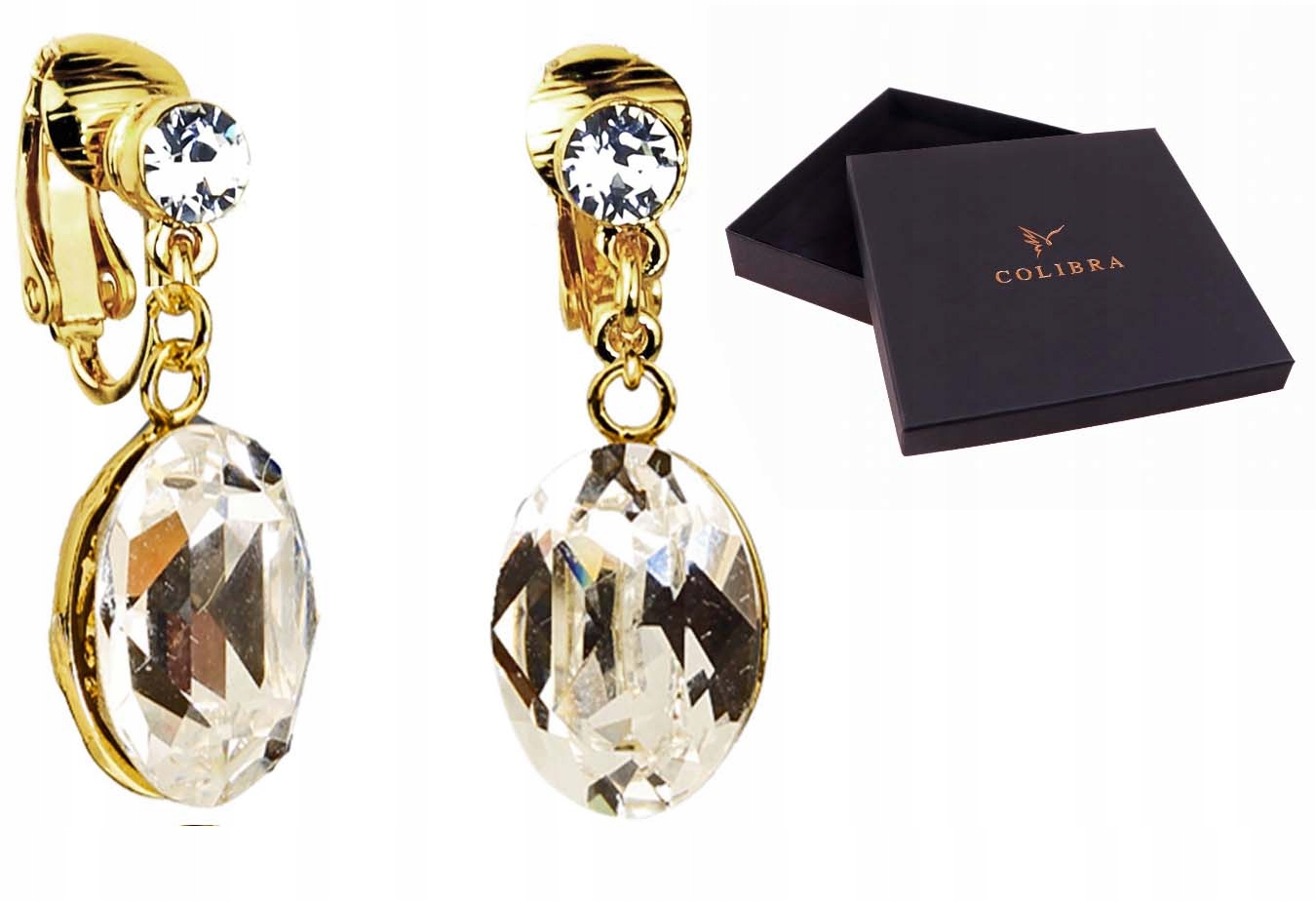 Klipy Zlaté Závěsné S Velkým Krystalem Přes Uši Zirkony Efektní