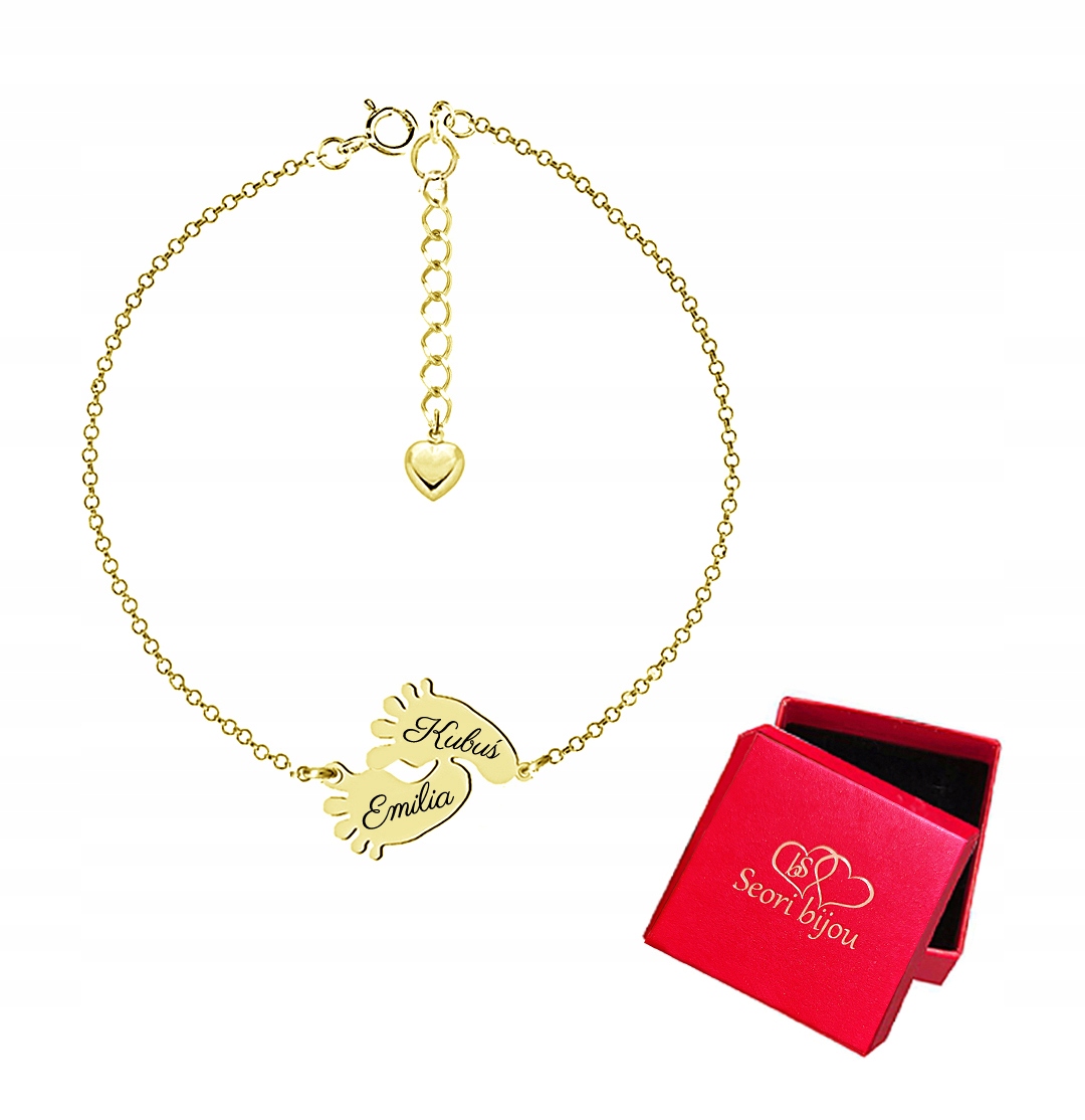 

Srebrna Bransoletka Stópki Stopy Serce Grawer 24K