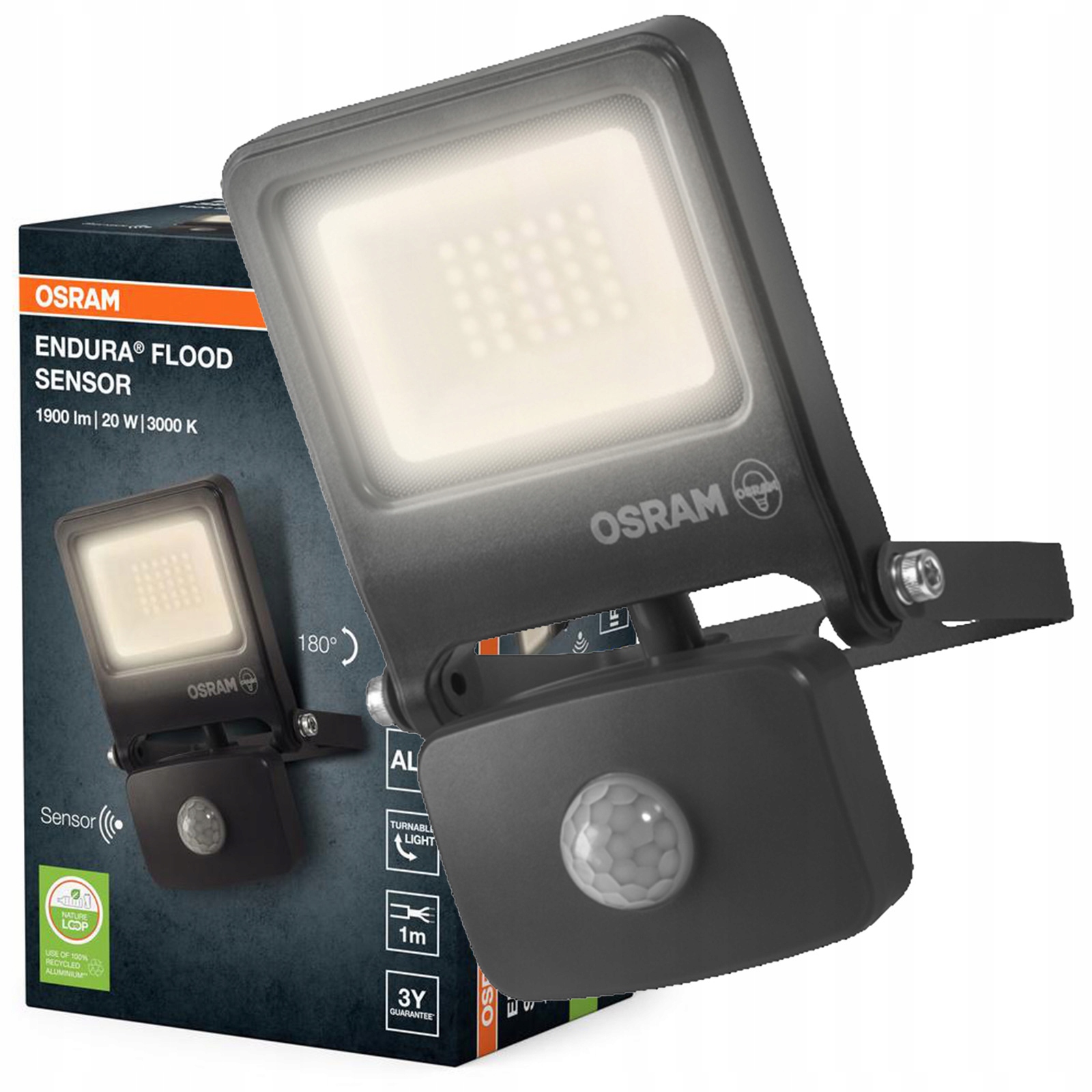 Led reflektor s pohybovým a soumrakovým senzorem 20W 3000K 1800lm IP44 Endura