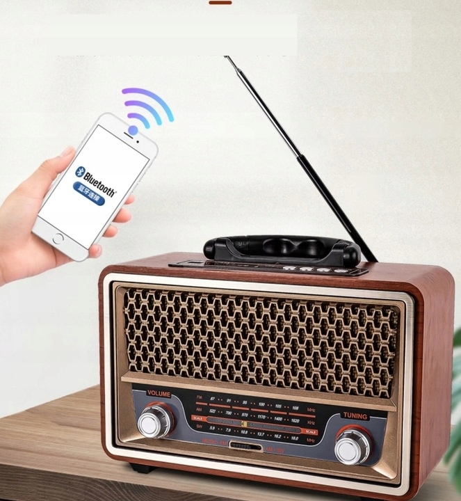 Přenosné rádio Bluetooth Fm/am/sw Usb Tf Aux Pilot, akumulátor, retro