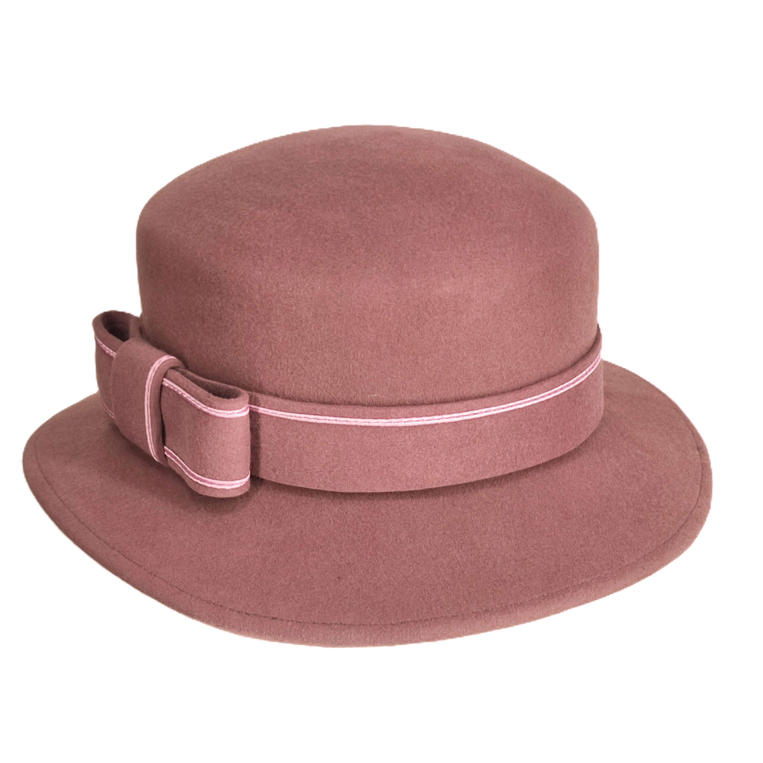 Dámský plstěný vlněný klobouk elegantní Růžový Vřes plst 55/56 cm Polský