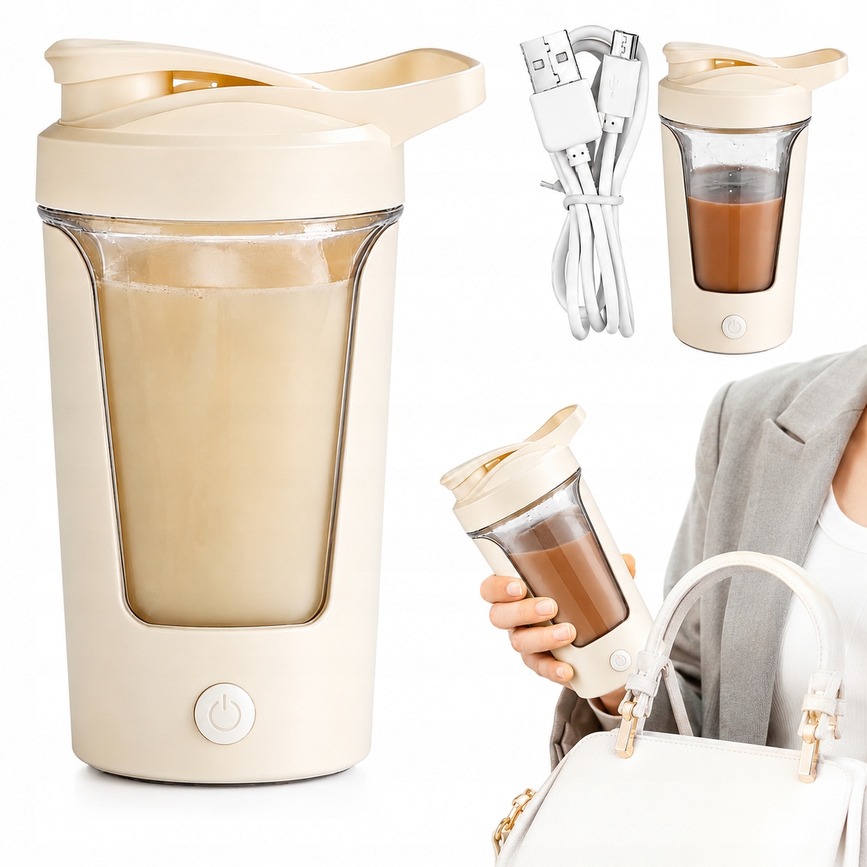 Szejker Elektryczny Doodżywek Białkowych Na Siłownię 450ML Shaker Przenośny
