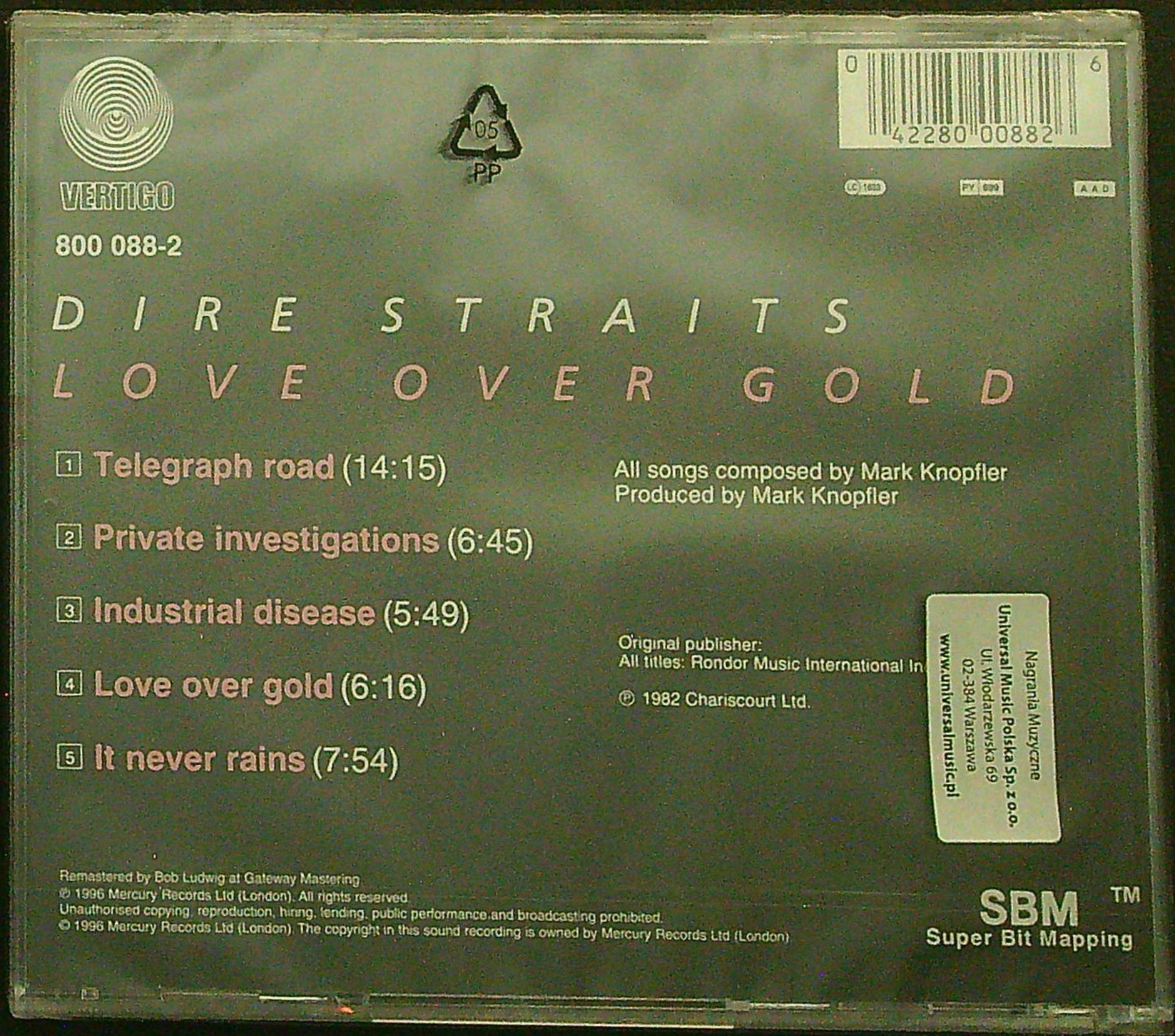 Dire Straits - Love Over Gold SBM Super Bit Mapping CD / FOLIA ORYGINAŁ / Wytwórnia Vertigo