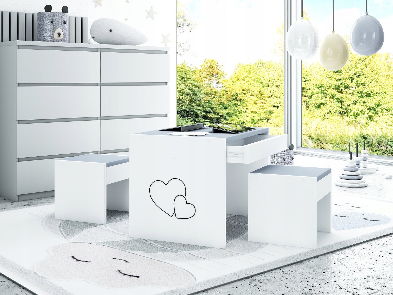 KRZESEŁKO I STOLIK Z SZUFLADĄ RÓŻNE KOLORY Szerokość stołu 43 cm