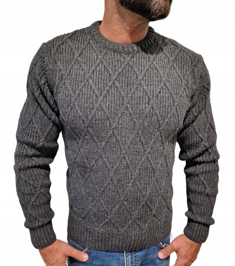 Teplý, Silný Pánský Svetr Casual Romby Antracit XL