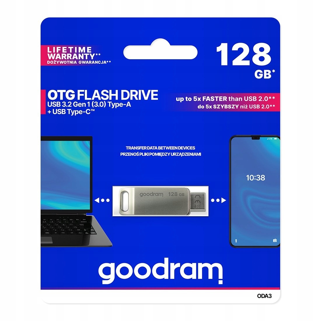 Pendrive 128 Gb dva konektory Usb 3.2 Usb-c Otg ODA3 stříbrný