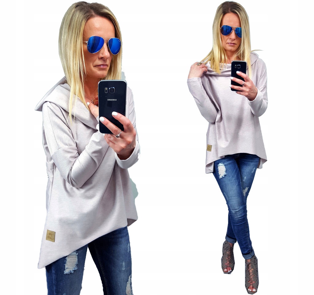 

Asymetryczna Tunika Bluza Sukienka Komin Kaptur L