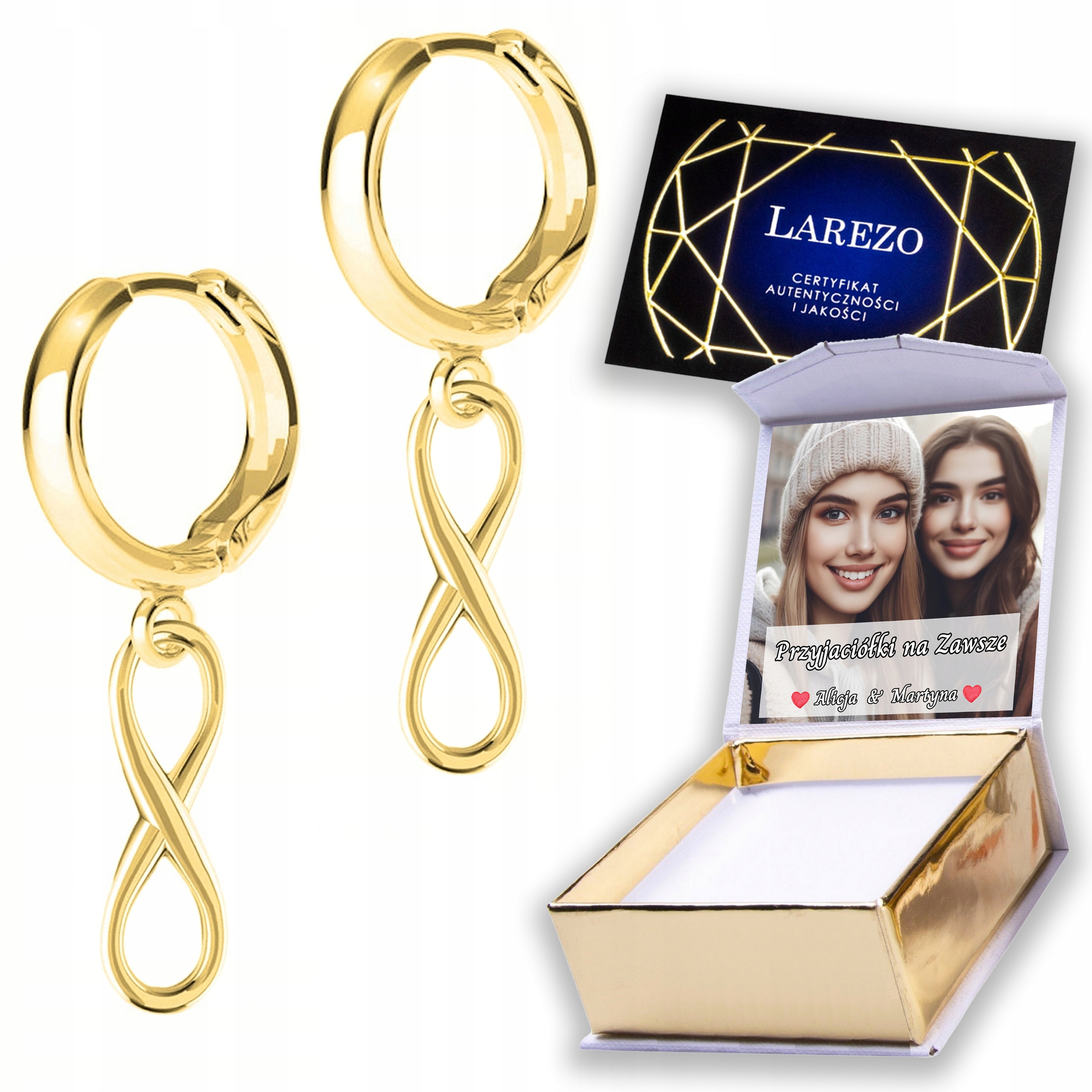 Zlaté Náušnice 925 s nekonečnem Znamení nekonečna Potisk