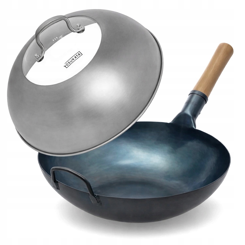 Yosukata Sada Wok 34 CM Modré Víko Ocel Sklo Plyn/indukce