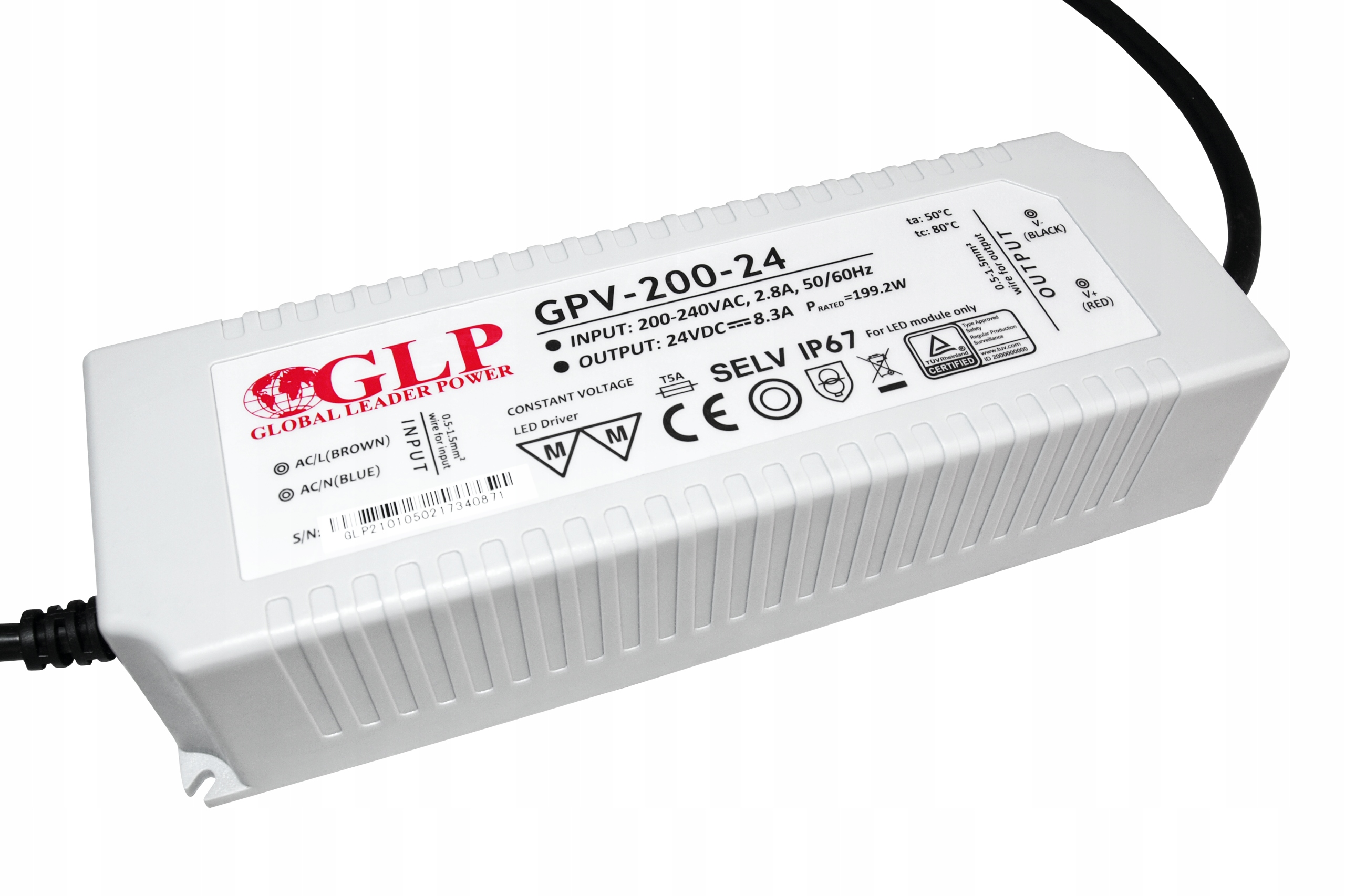 Glp GPV-200-24 Led zdroj 24V 8.3A 199W IP67, konstantní napětí, Tuv