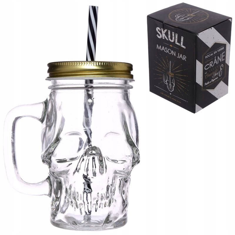 

Szklanka Słoik z rurką Czaszka czacha Skull