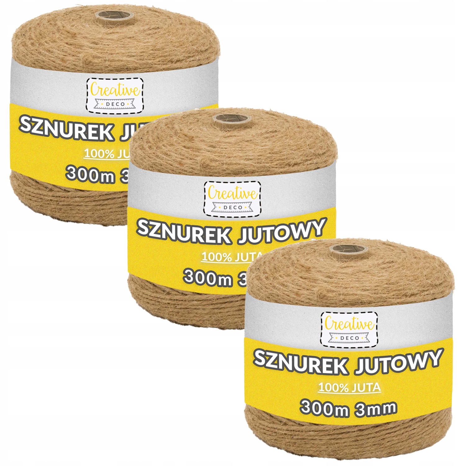 Jutový provázek ozdobná přírodní pro balení zahrady řemesla 3mm 300m x3