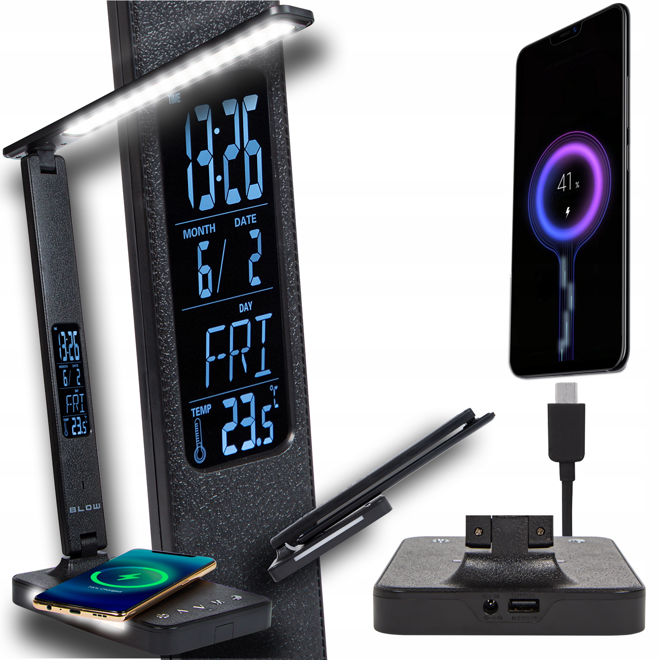 Noční Lampa Na Psací Stůl Kreslicí Hodiny Budík Indukce Qi 10W