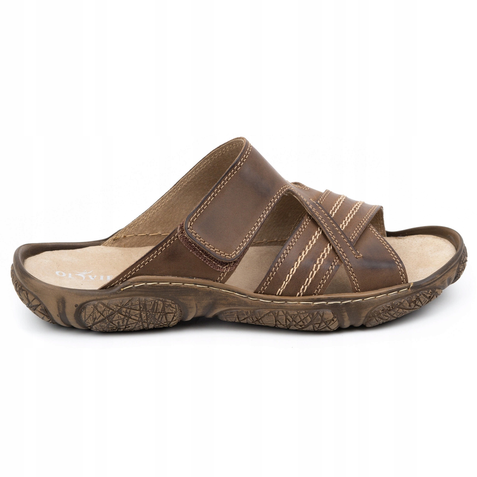 Pánské pantofle na suchý zip na léto Polské 680MA hnědé 45