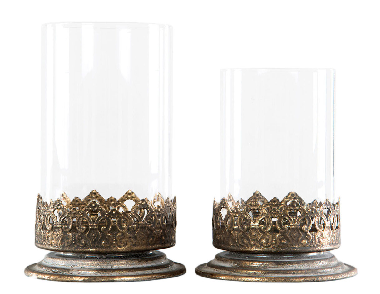 2 ks Svícen Anastasia retro zlatý Kov Sklo