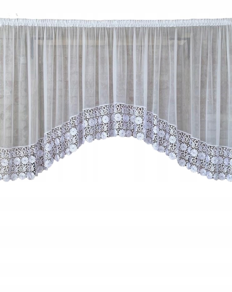 Hotová záclona 600x110 oblúk, biely voál, gip.kvet 30 cm