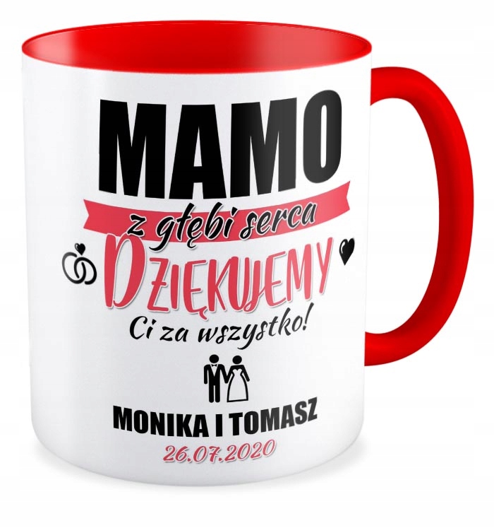 

Kubek czerwony podziękowania dla Rodziców Ślub
