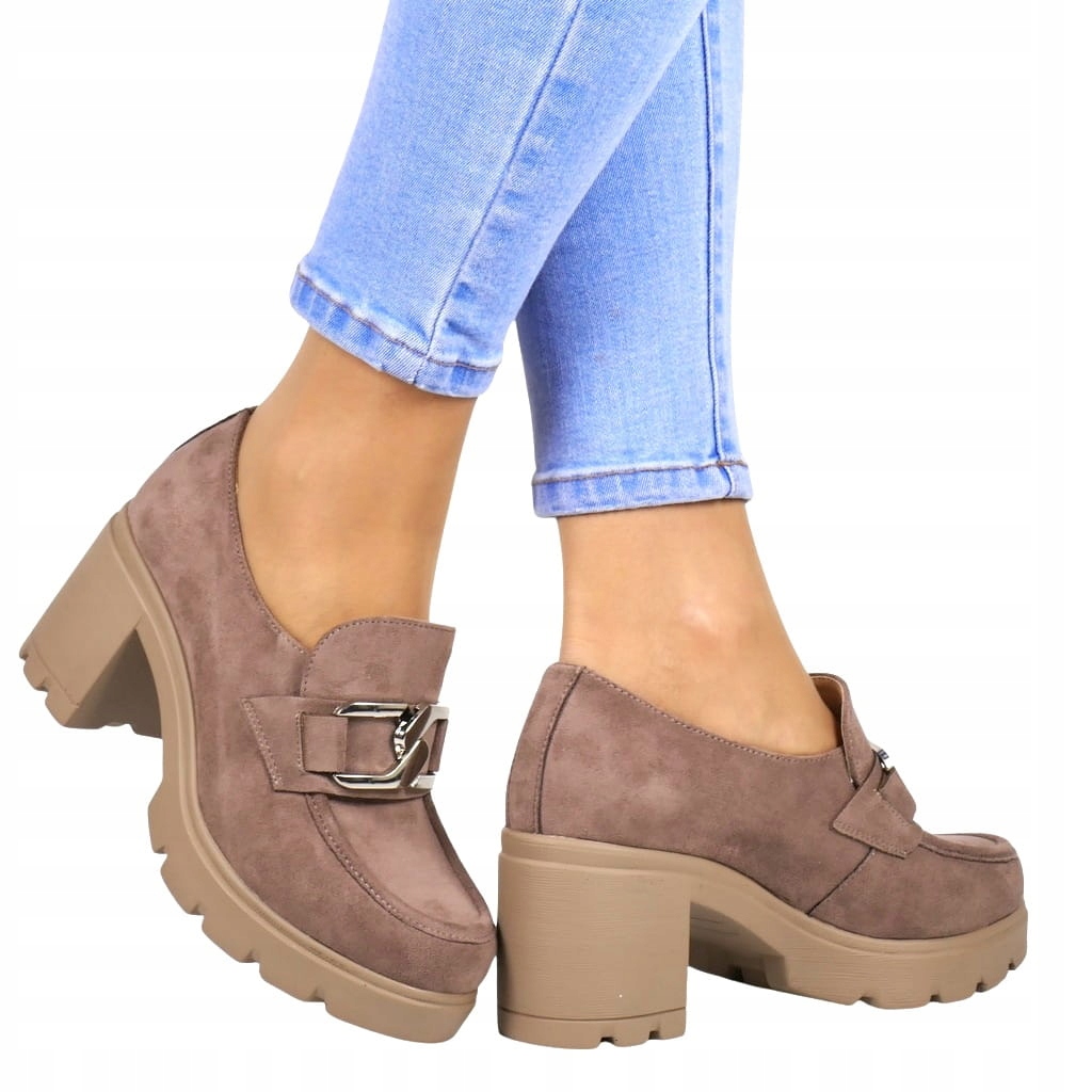 KHAKI CIEMNE BEŻOWE BUTY MOKASYNY NA SŁUPKU PÓŁBUTY LEKKIE WKŁADKA SKÓRA Długość wkładki 26.2 cm