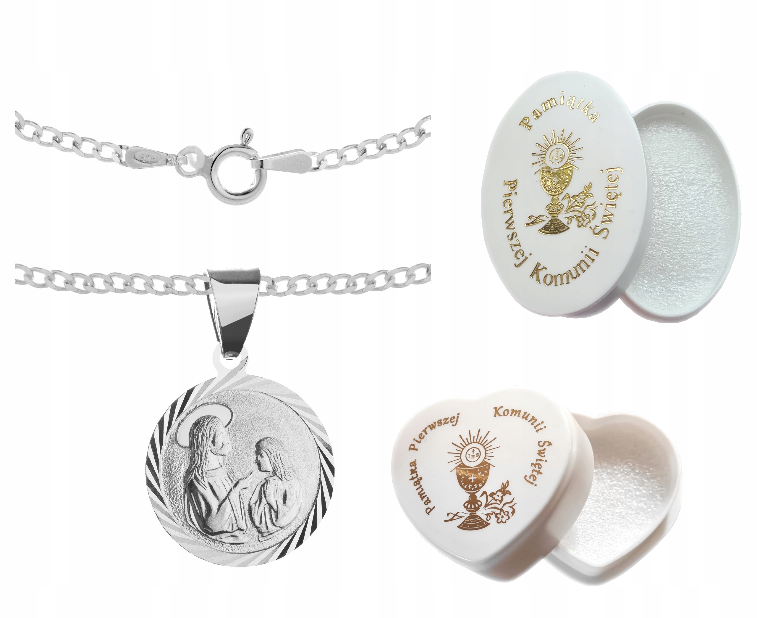 Stříbrný Řetízek A Medailon Svaté Přijímání Křest 45 CM
