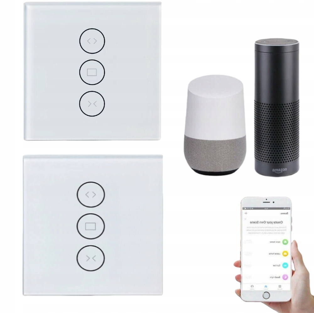 2X Skleněný Dotykový Spínač Žaluzií, Bílý Vypínač Pro Rolety Wifi Led