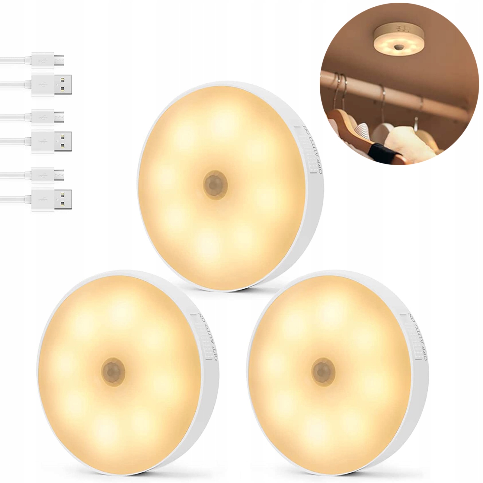 

3x Bezprzewodowa Nocna Lampka Z Czujnikiem Ruchu