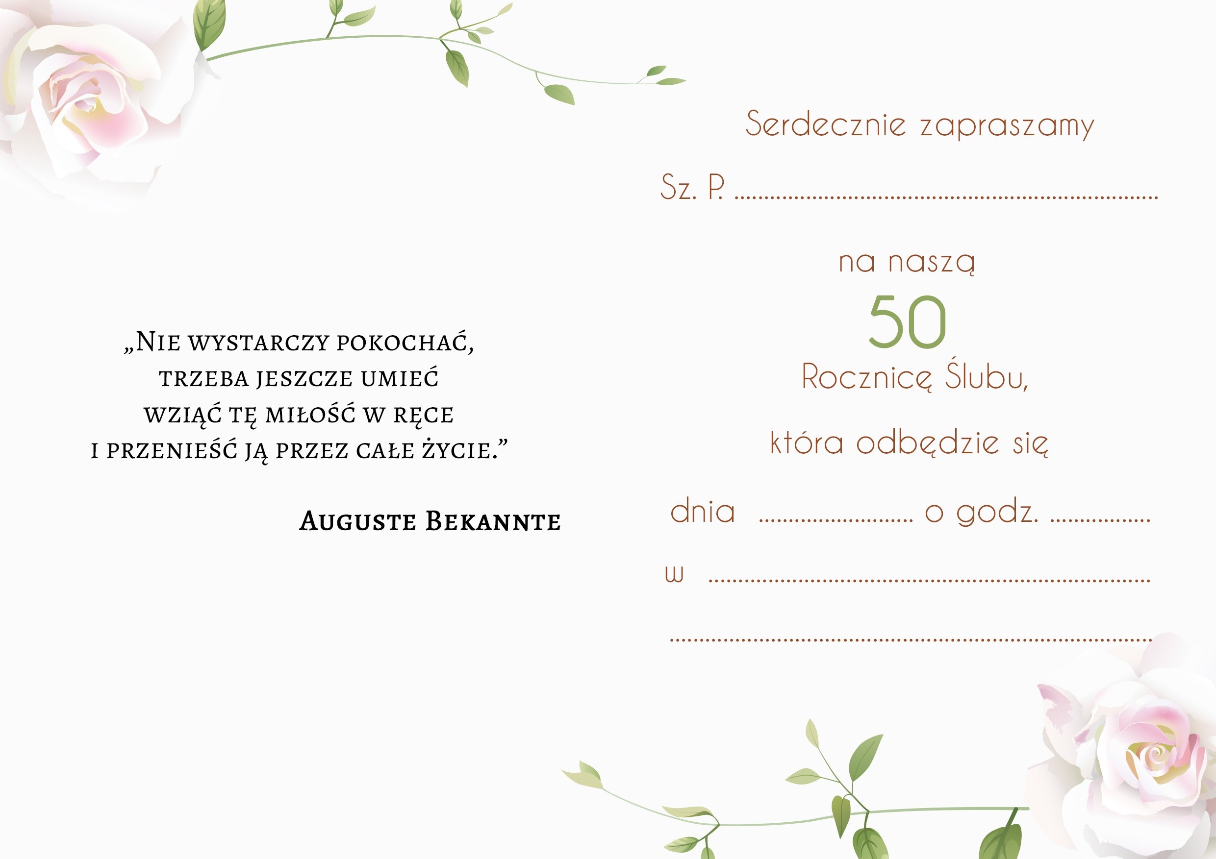 ZAPROSZENIE NA ROCZNICĘ ŚLUBU - White Roses Kolor dominujący wielokolorowy