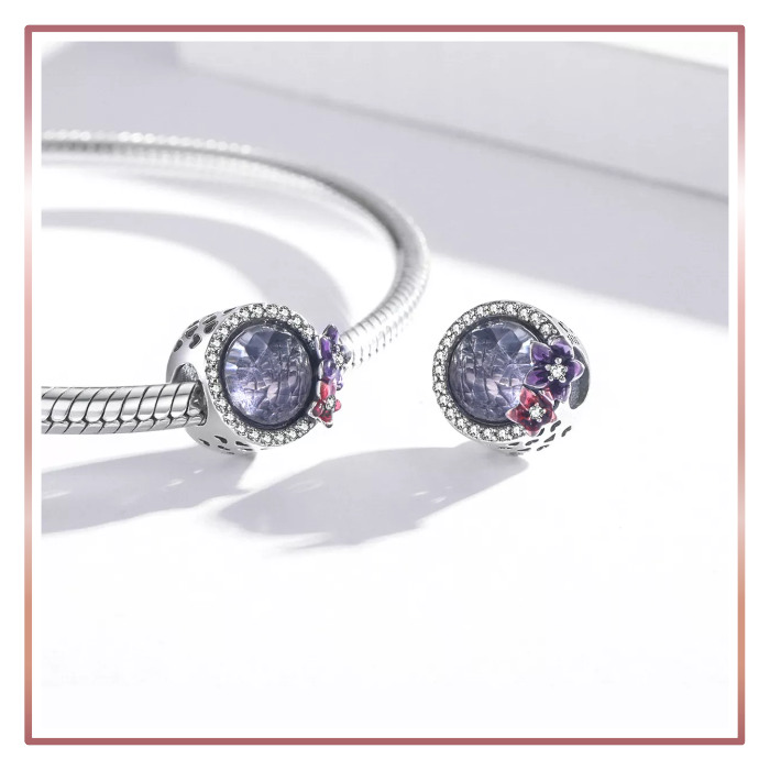 Charms FIOLETOWY KWIECISTY KRYSZTAŁ zawieszka 925 Marka A.R. Silver