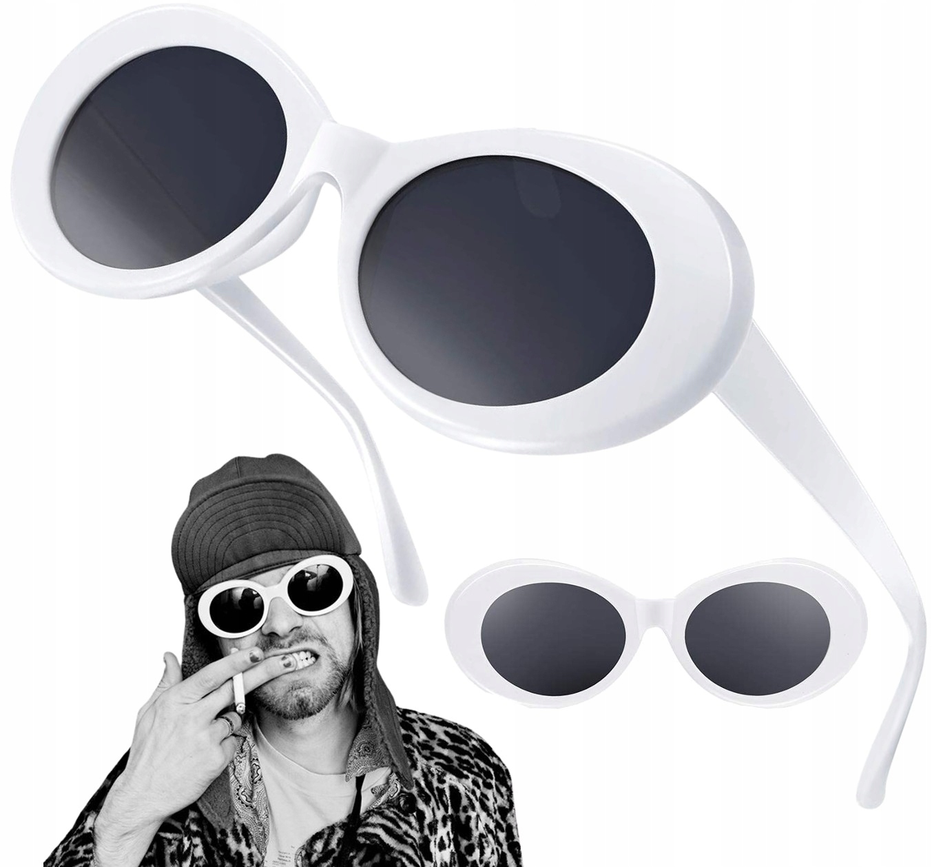 

Okulary retro owalne Kurt Cobain muchy Nirvana