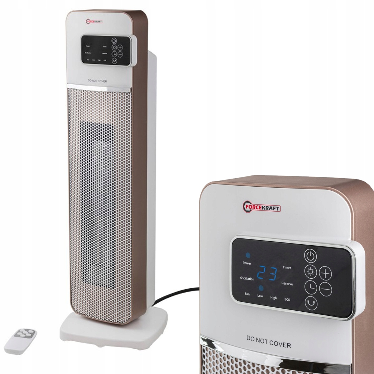 Ohřívač sloupcový keramický termoventilátor 2000 W 2 rychlostní stupně 4 režimy dálkového ovládání