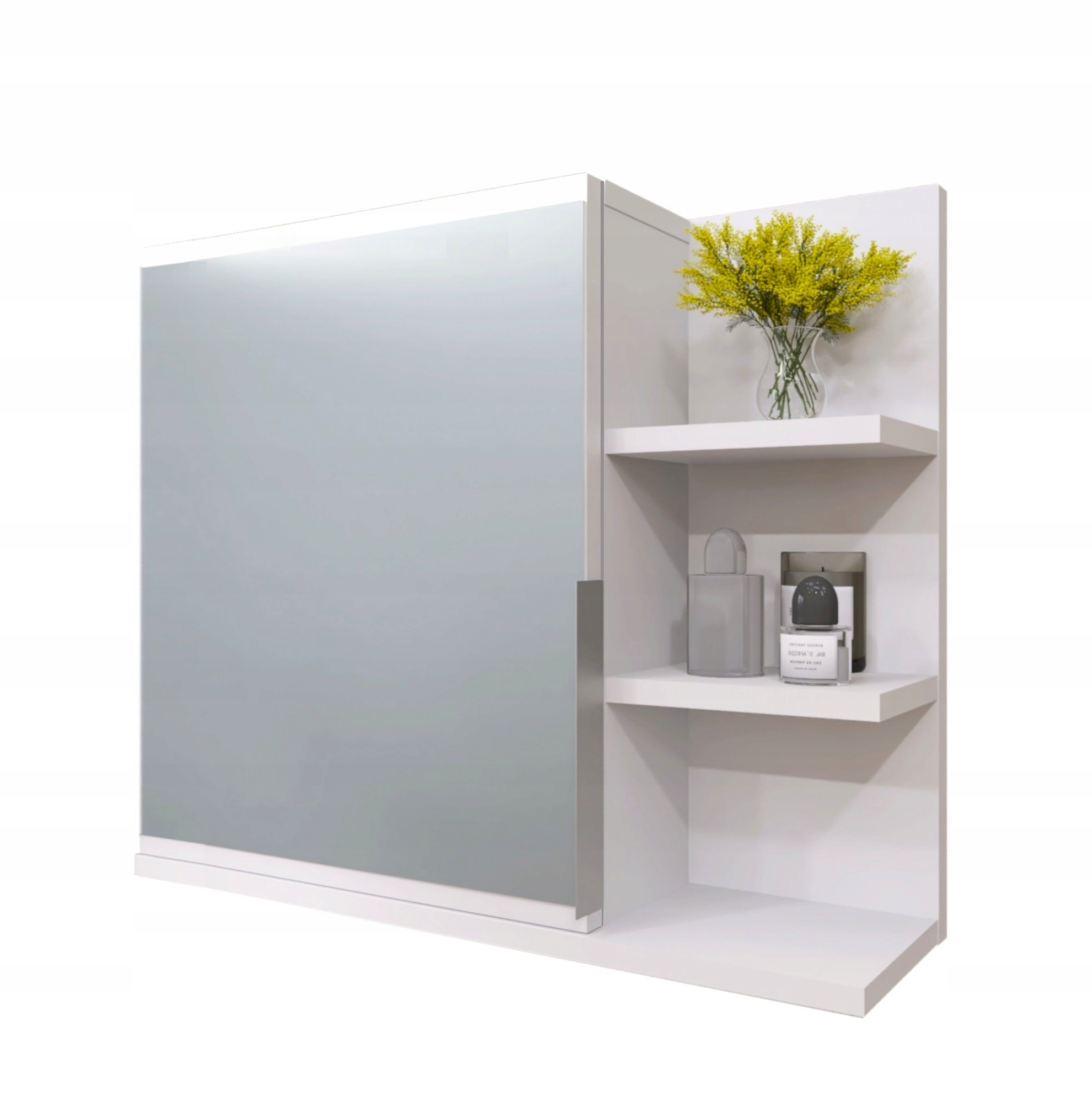 Koupelnová skříňka se zrcadlem a policemi, zrcadlová skříňka s policí bílá pravá