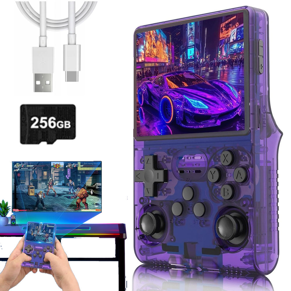 Przenośna Konsola R40S Pro Do Gier Retro 30000 Gier Linux 256GB Fioletowy