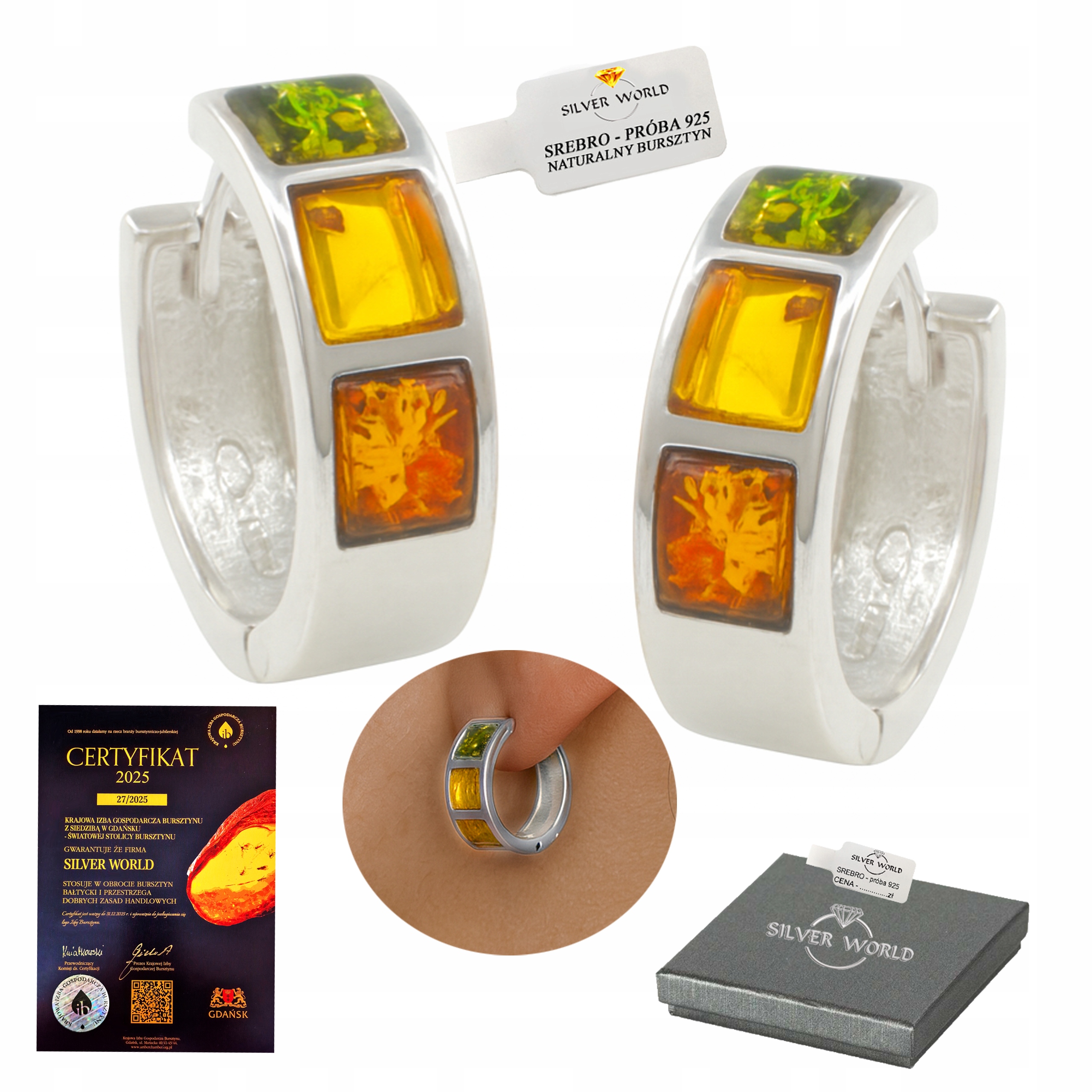 Stříbrné Náušnice S Jantarem 925, Zavěšené Na Tyči, Šroubky, Kolečka +dárek