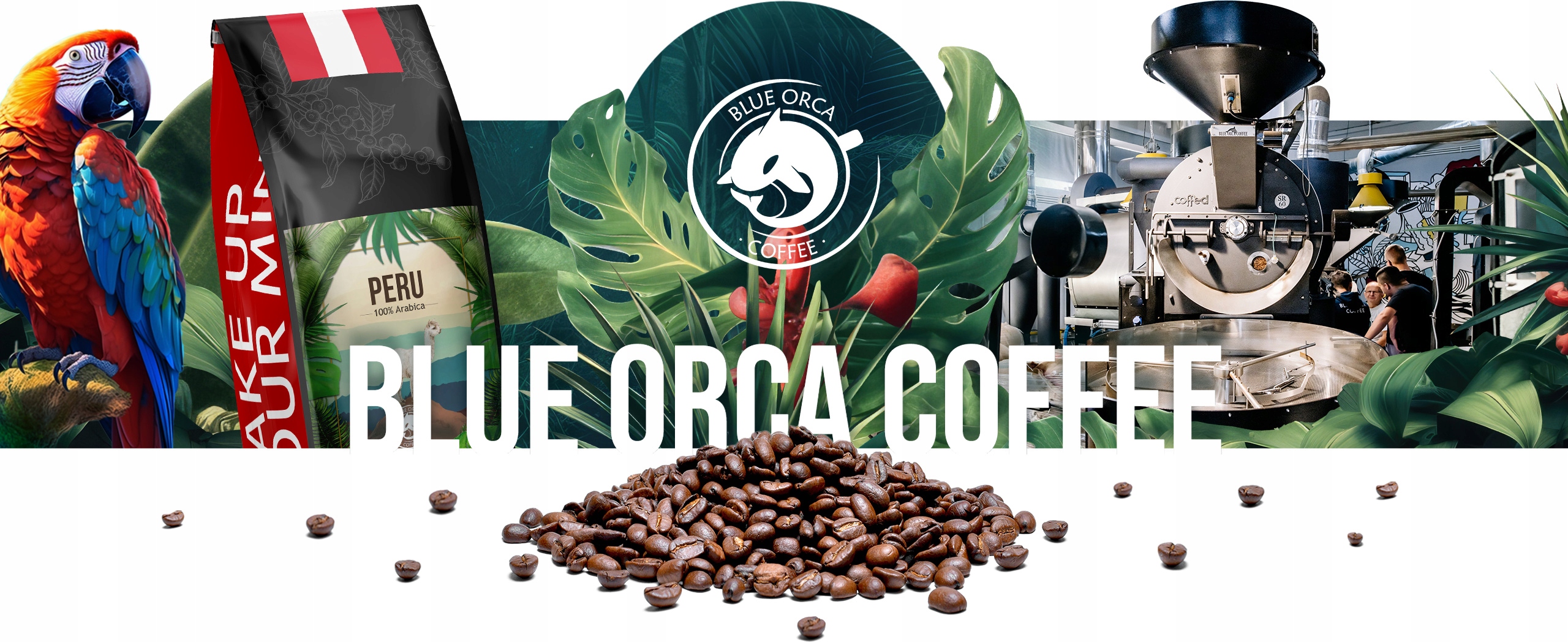 KAWA ZIARNISTIA PERU + HONDURAS 2x1kg ŚWIEŻO PALONA Arabica100% - BLUE ORCA Stopień palenia średni