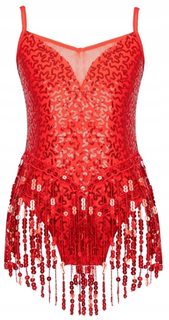 Šaty Latino Body Tunika Kostým Gymnastika Flitry Červená 122/128