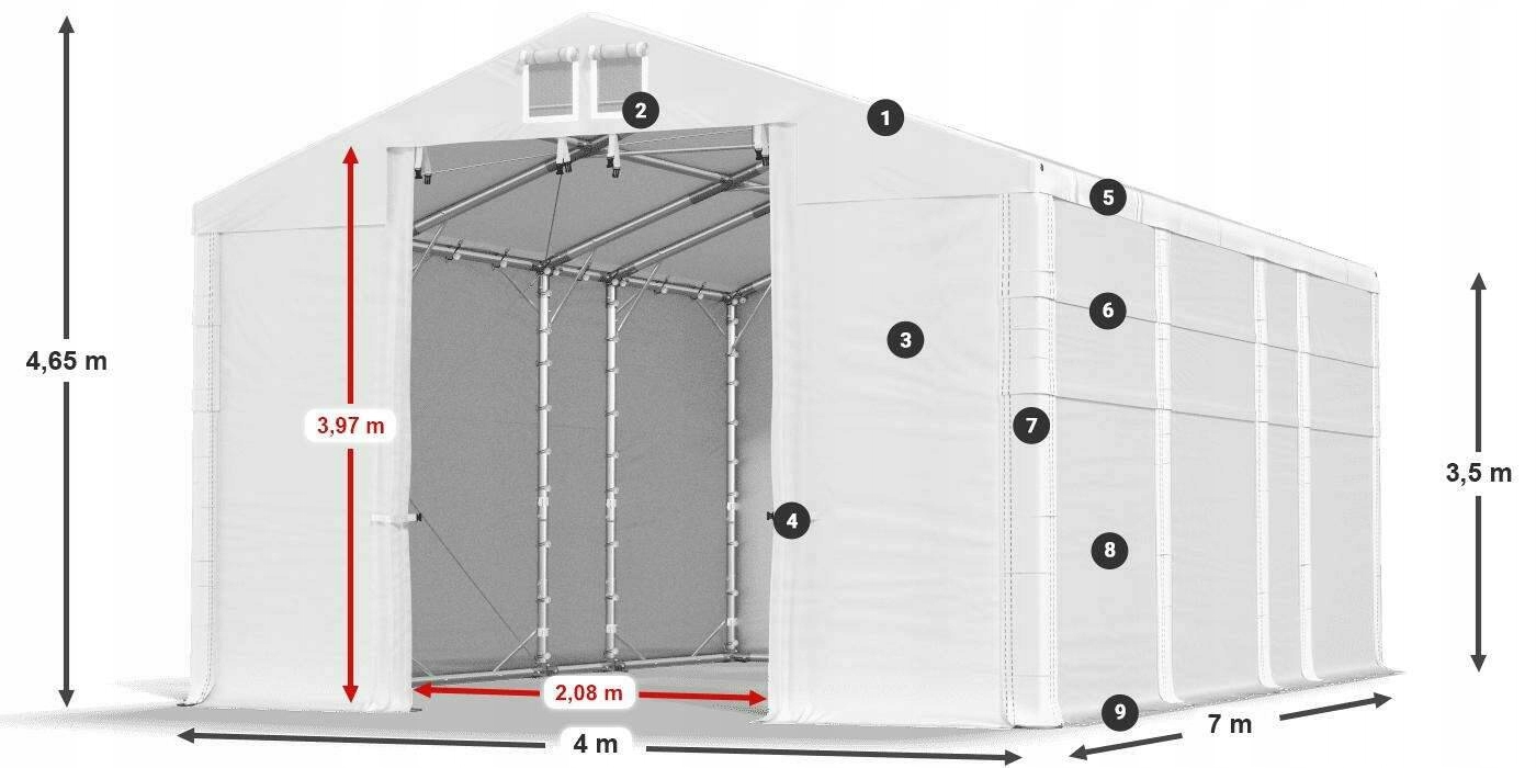 Namioty Warsztatowe 4x7m [3,5m] Pawilony DAS 620 P Szerokość 4 m