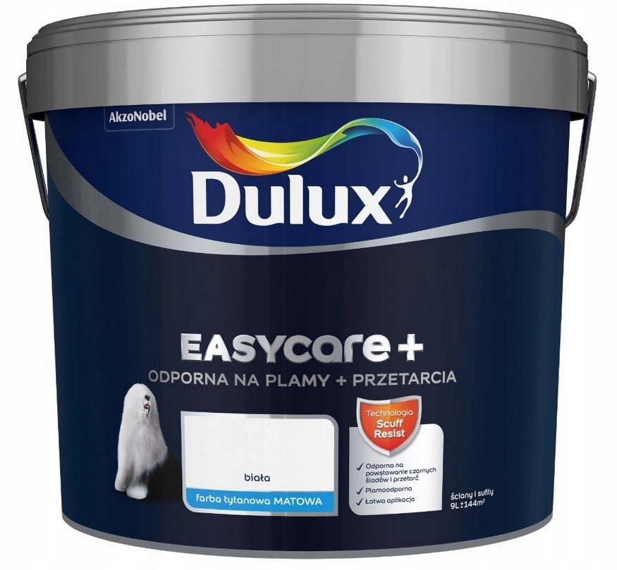 Dulux Easycare+ Farba Tytanowa Odporna Na Szorowanie Przetarcia Biała 9L