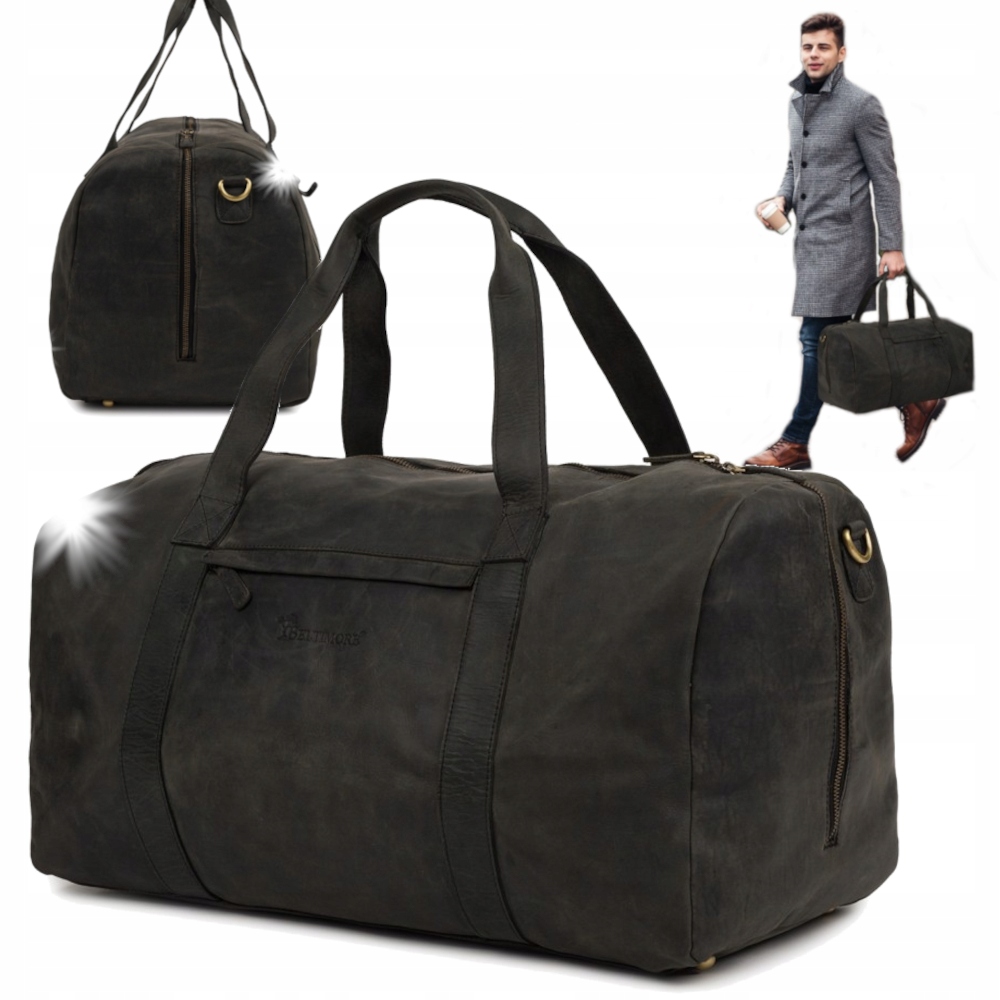 Torba skórzana Podróżna czarna męska Duża Wycieczkowa Pojemna Premium