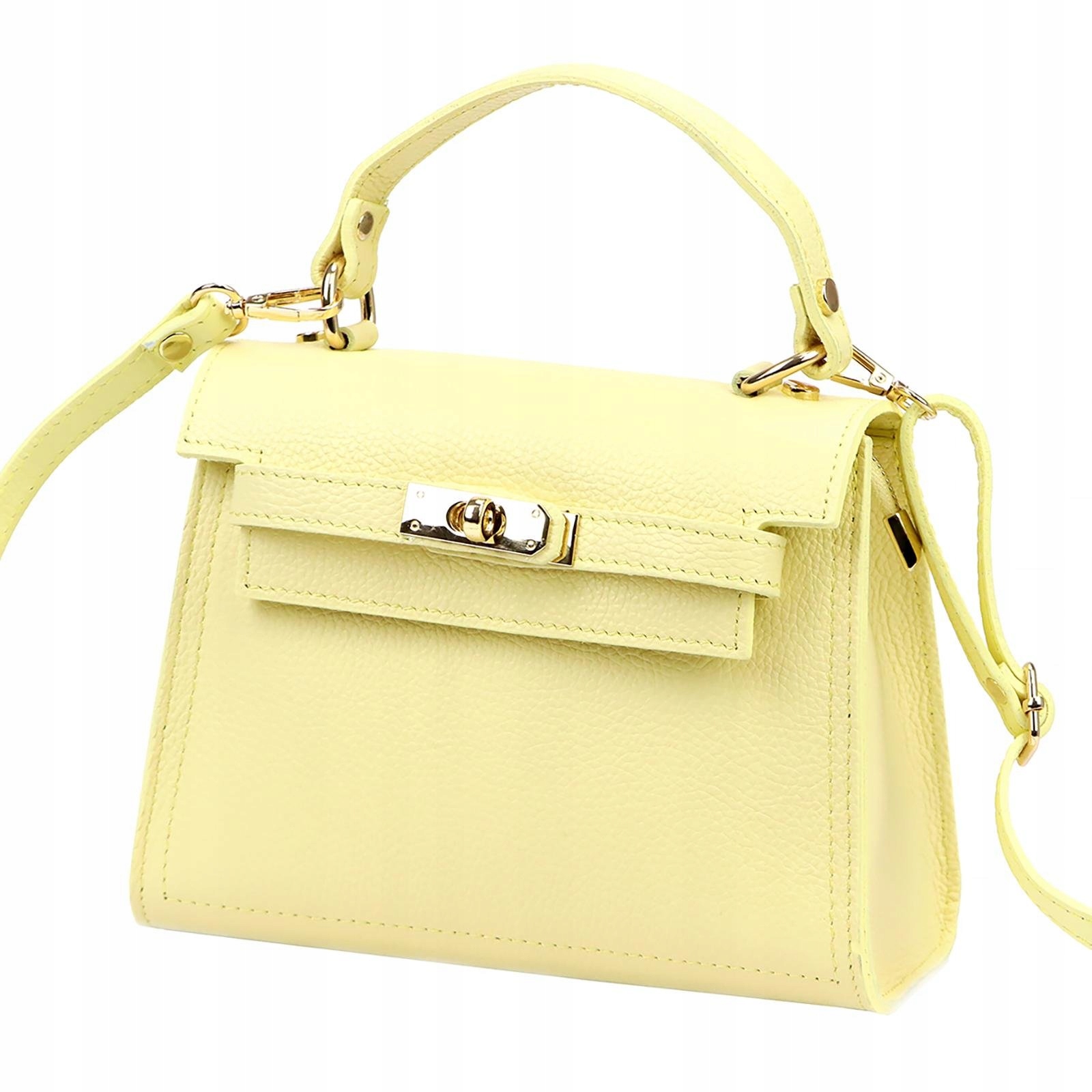 Dámská kožená kabelka malá žlutá pastelová s páskem Luka