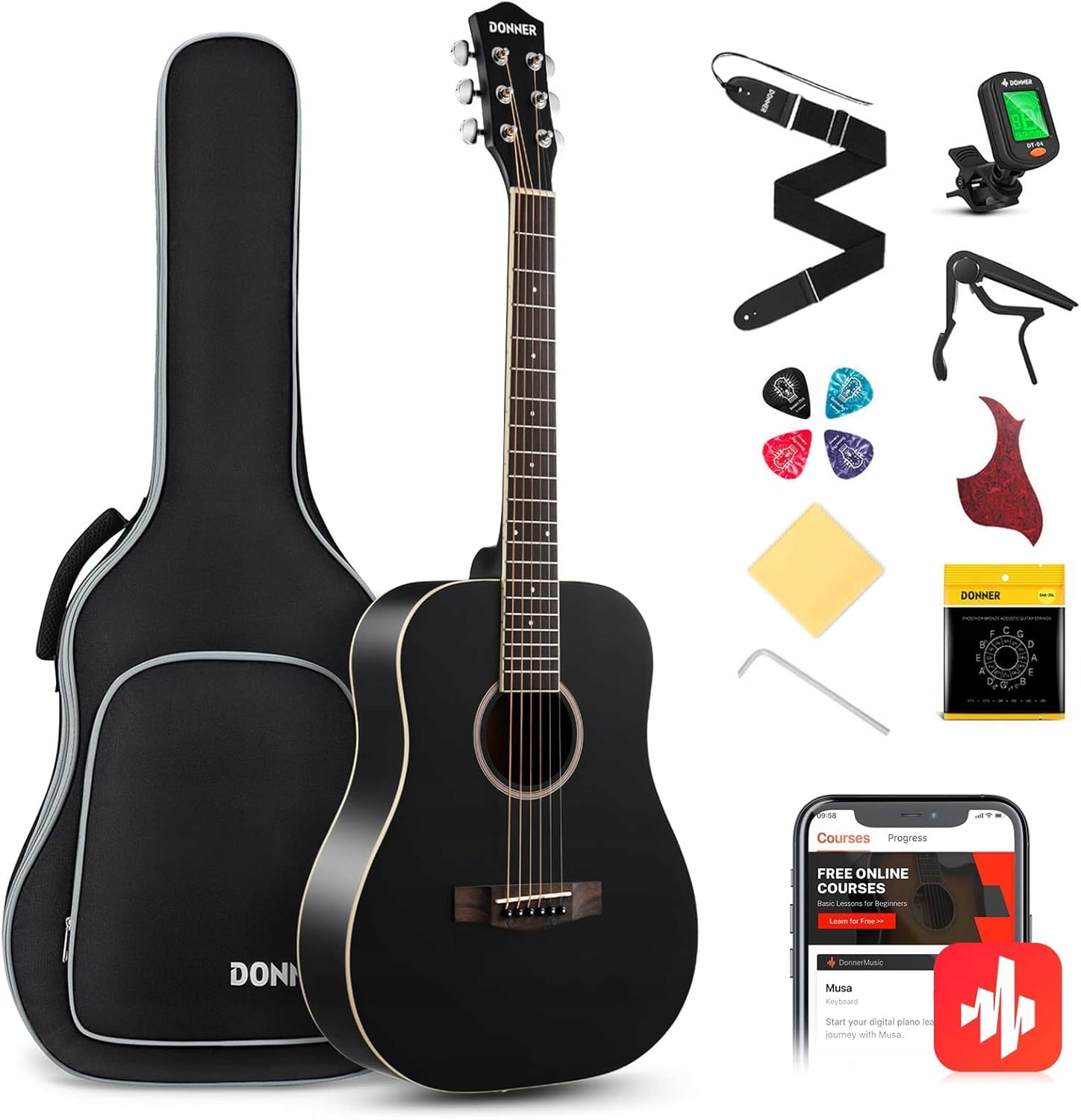 Gitara Akustyczna Donner DAG-1MB Dla Początkujących 36'' Futerał Akcesoria