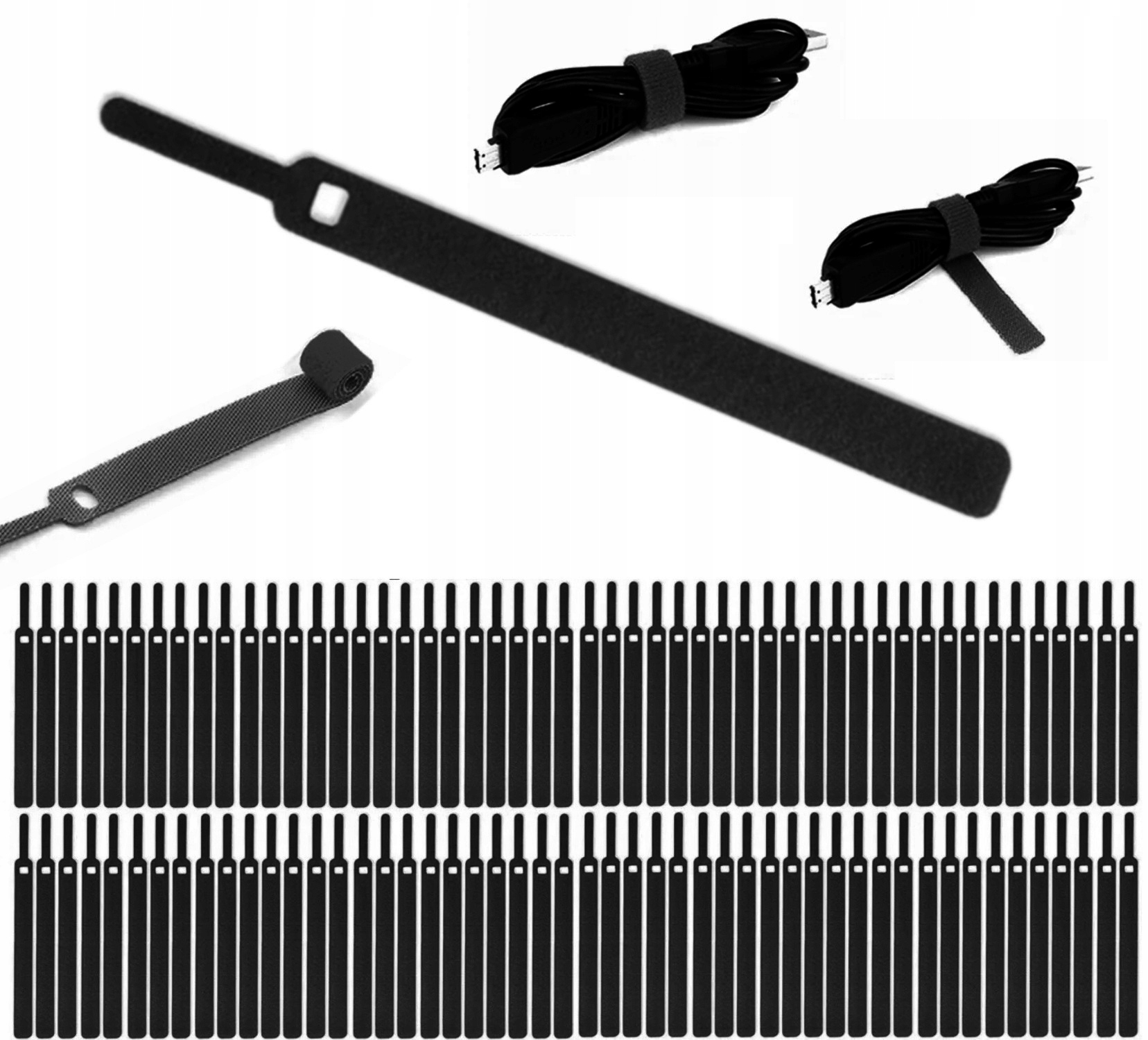 OPASKA RZEP ORGANIZER KABLI MOCNY Z WĄSKĄ KOŃCÓWKĄ 150x12mm 100 szt 14m!