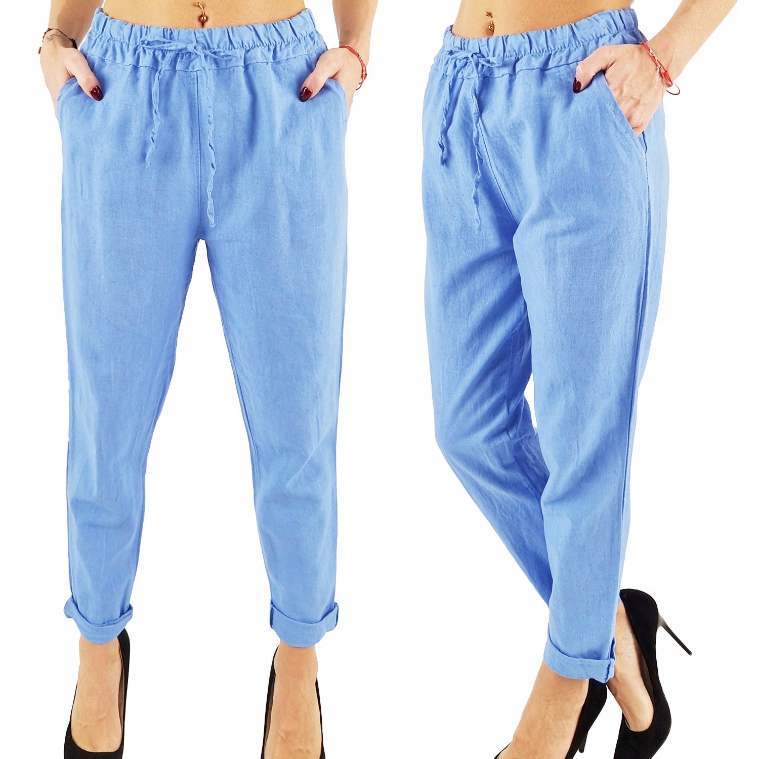 Elastyczne Spodnie Damskie W Gumkę Lniane