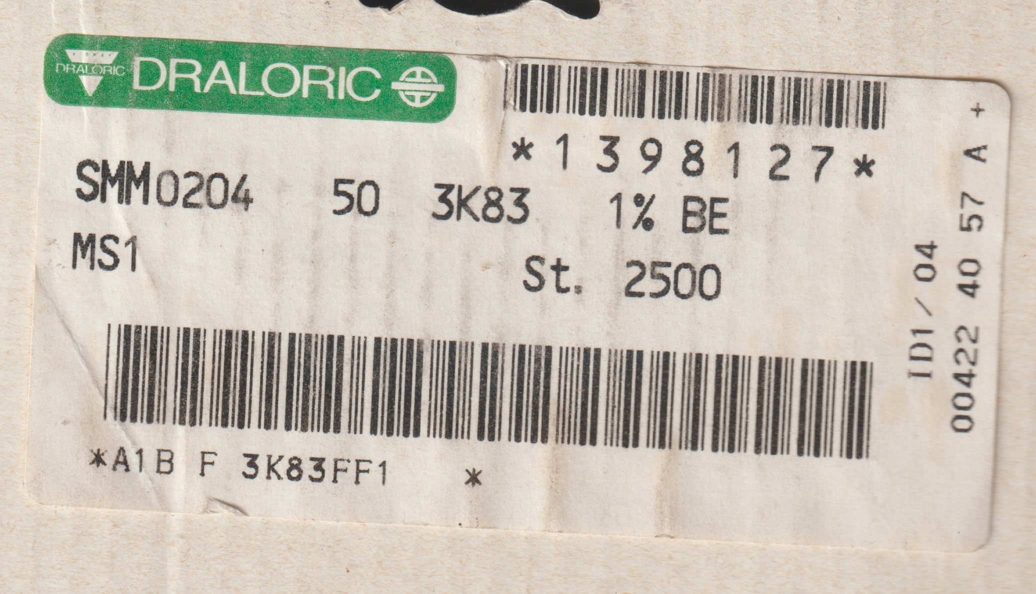 [100szt] 3K83 1% 50ppm rezystor Smd minimelf SMM0204 Draloric low noise