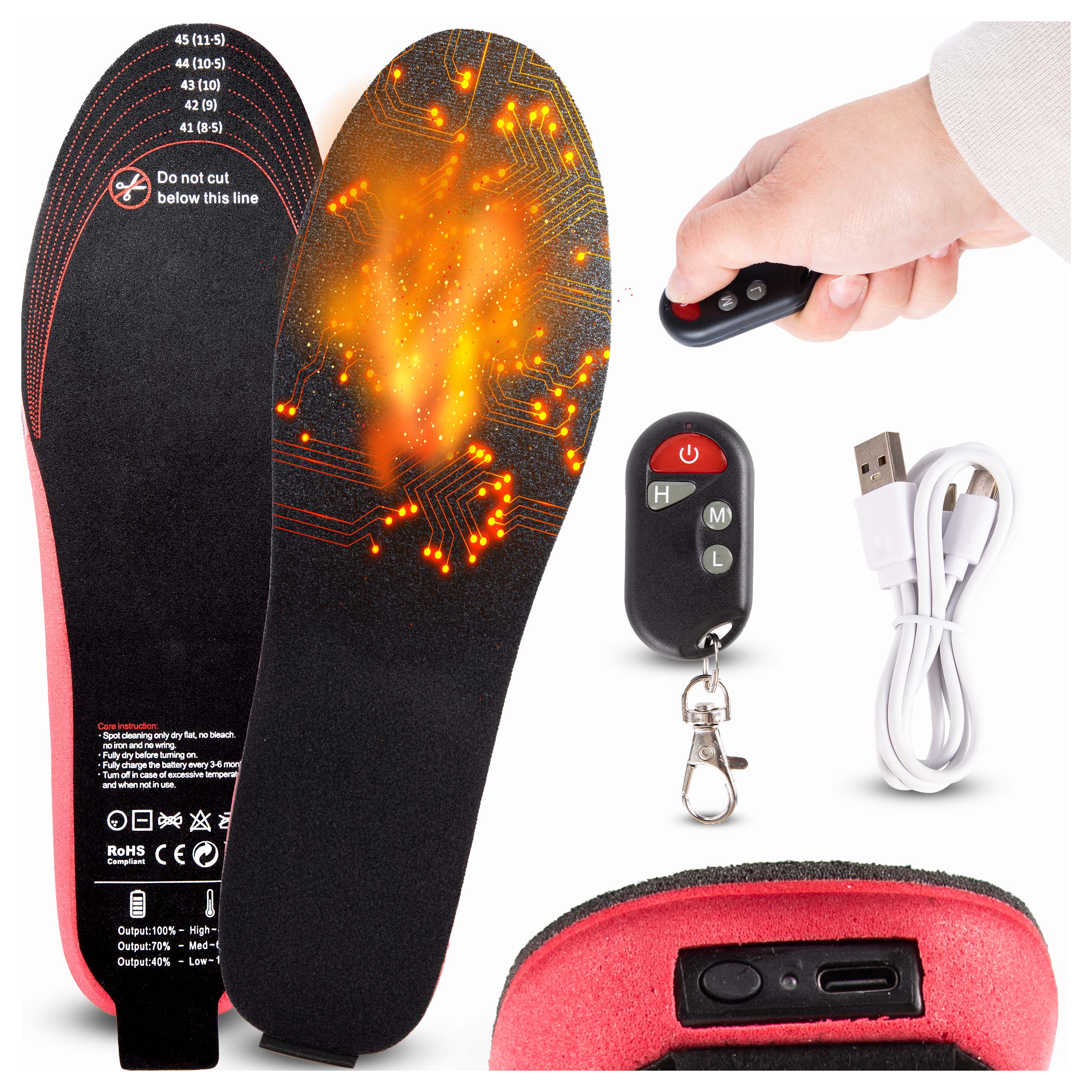 Elektricky vyhřívané vložky do bot s dálkovým ovládáním 35-40