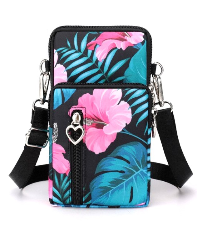 Torebka na telefon miejska czarna PORTFEL KOPERTÓWKA 2W1 kwiaty damska Płeć kobieta