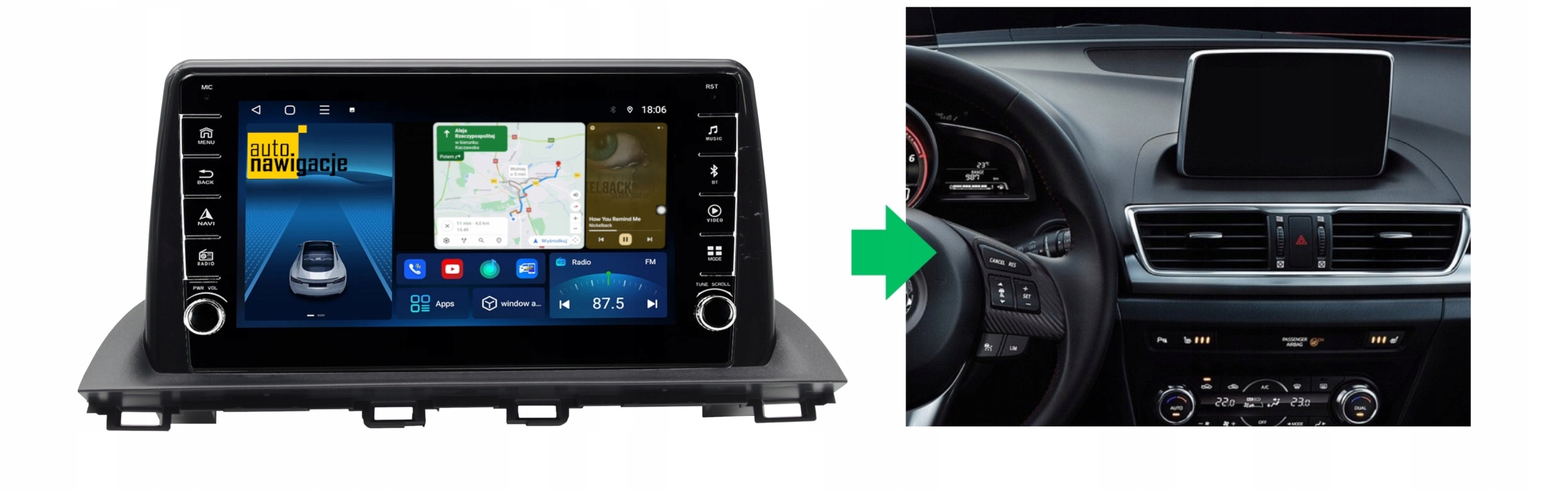 RADIO NAWIGACJA GPS MAZDA 3 AXELA 2013-2018 ANDROID Radio informacja RDS pasmo AM pasmo FM