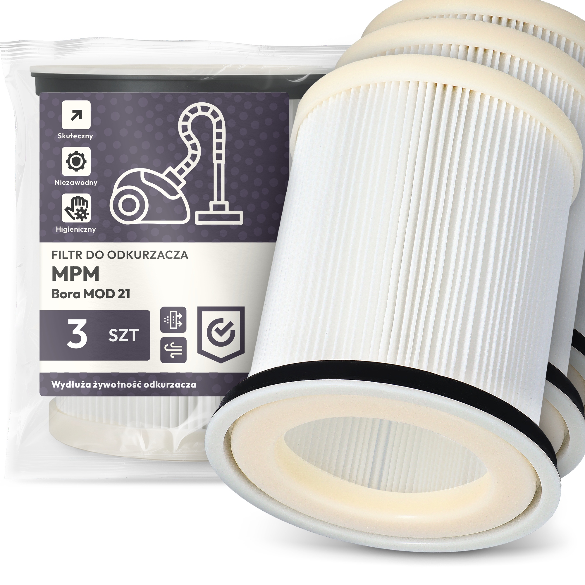 3x Vzduchový Filtr pro vysavač Mpm Bora Mod 21 Hepa Omyvatelný Em-w