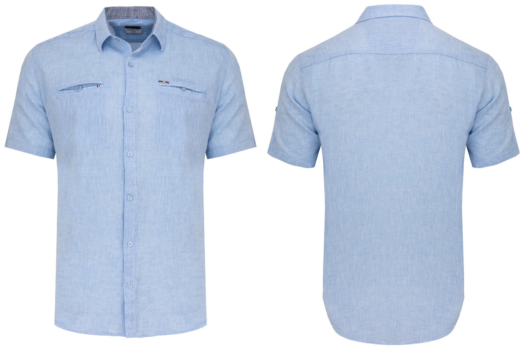 Pánská Lněná Košile S Krátkým Rukávem, Tmavě Modrá, Kapsy Casual: XXL