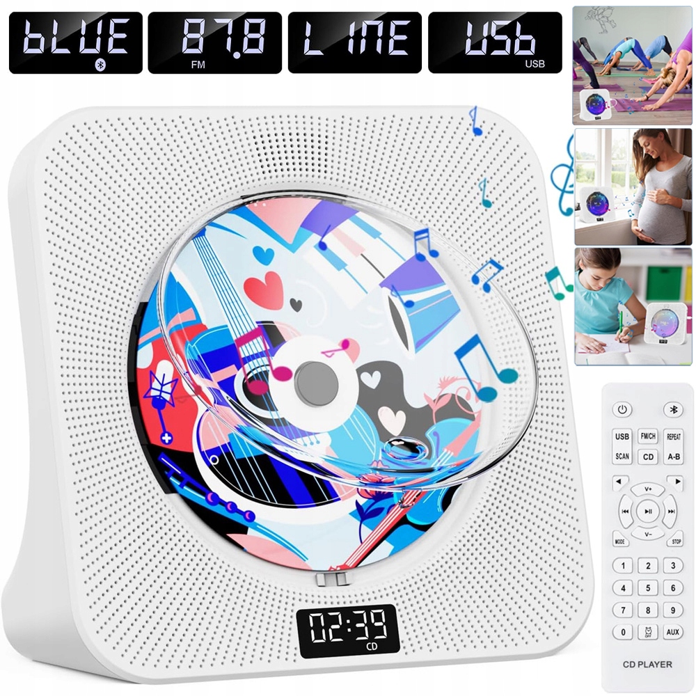 Přenosný CD přehrávač Bluetooth reproduktor rádio Aux Usb Fm MP3 odolný