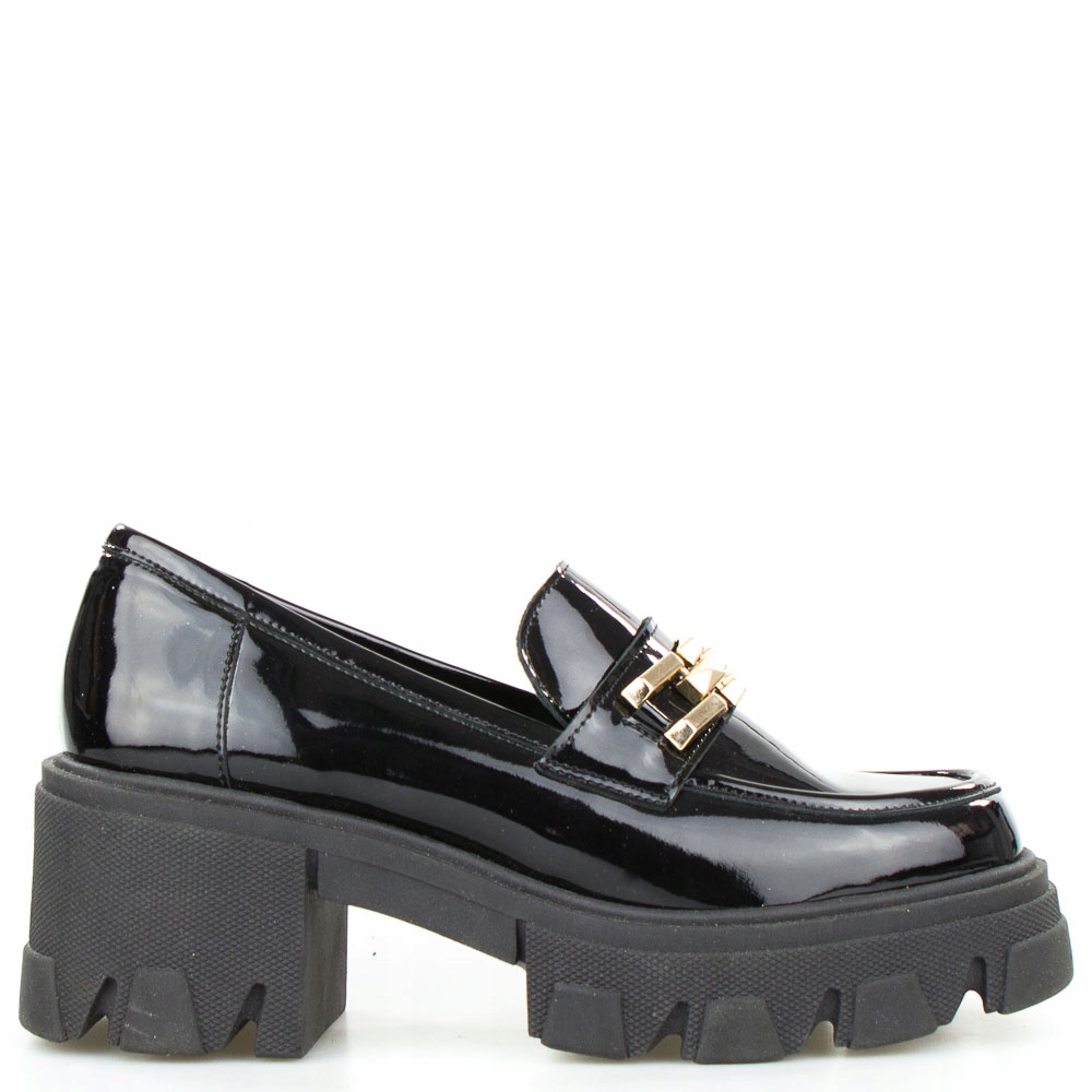 Černé Polobotky Na Špici Kožené Lak Sempre Platformy Ozdoba 39