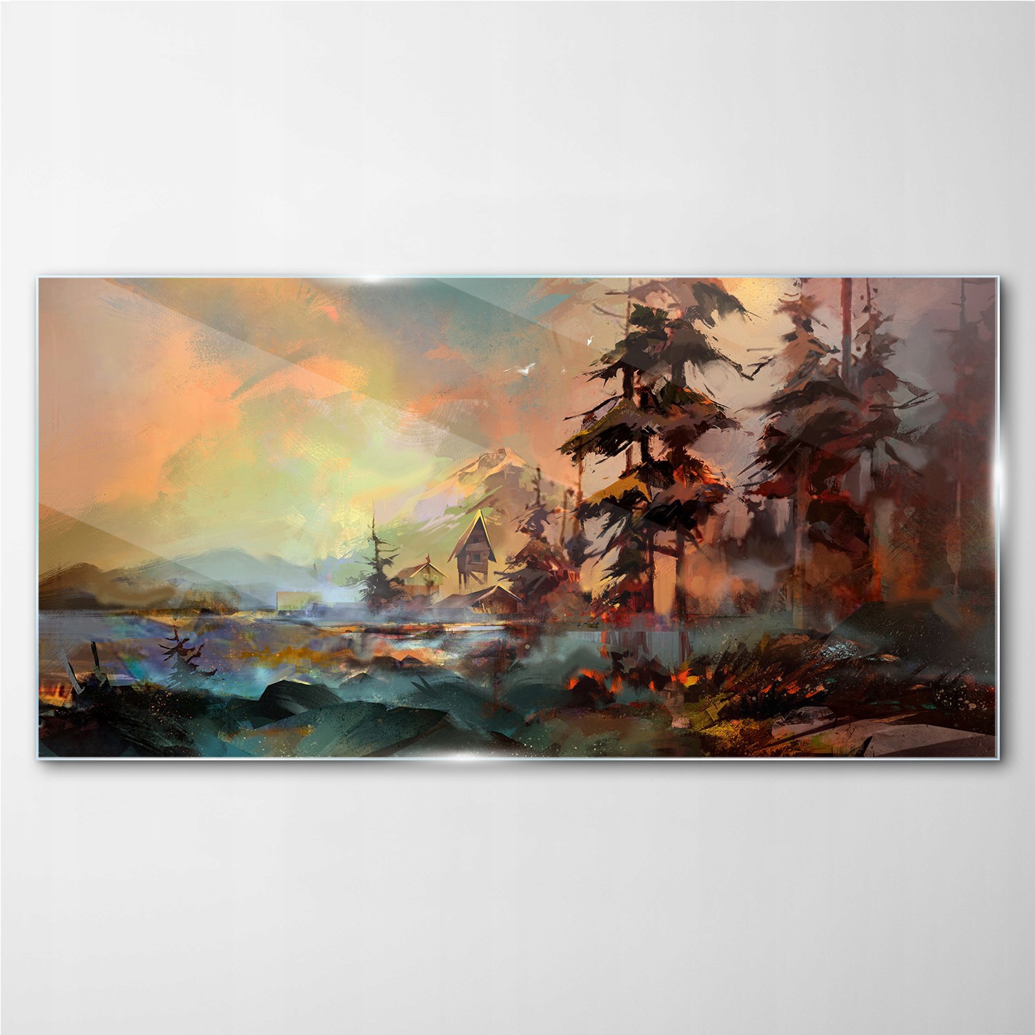 

Obraz szklany Malarstwo drzewa wieś góry 100x50 cm